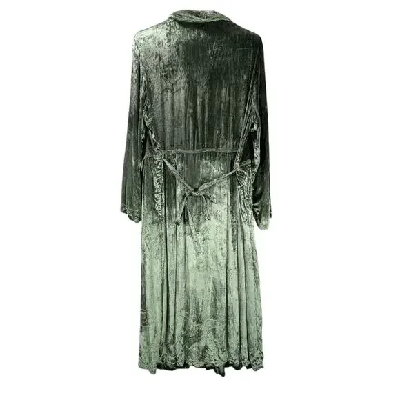 April Cornell Victorian Trading Co Gatsby Sage Green Velvet Beaded Duster Boho - Picture 2 of 13